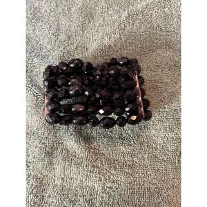 Black Beaded Multi Strand Stretch Cuff Bracelet 5 Row Faceted Chunky Statement